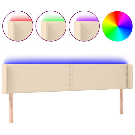 Čelo Postele S Led Krémové 183 X 16 X 78/88 Cm Textil