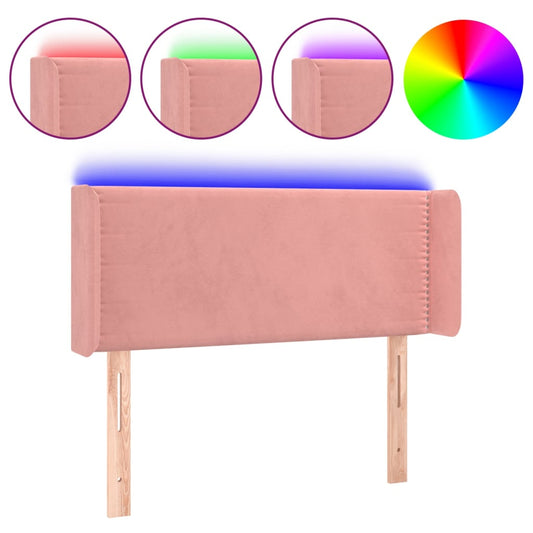 Čelo Postele S Led Růžové 103 X 16 X 78/88 Cm Samet