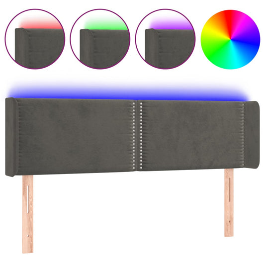 Čelo Postele S Led Tmavě Šedé 147 X 16 X 78/88 Cm Samet