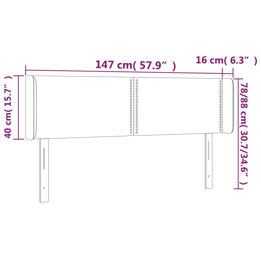 Čelo Postele S Led Černé 147 X 16 X 78/88 Cm Samet