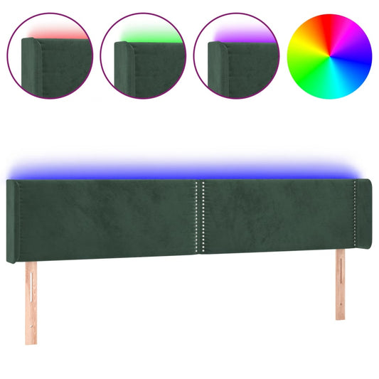 Čelo Postele S Led Tmavě Zelené 203 X 16 X 78/88 Cm Samet