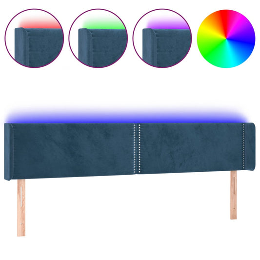 Čelo Postele S Led Tmavě Modré 203 X 16 X 78/88 Cm Samet