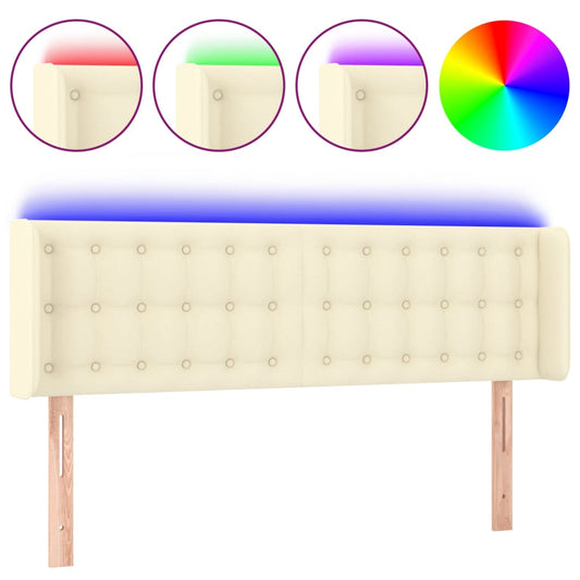 Čelo Postele S Led Krémové 147 X 16 X 78/88 Cm Umělá Kůže