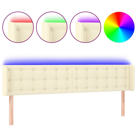 Čelo Postele S Led Krémové 183 X 16 X 78/88 Cm Umělá Kůže
