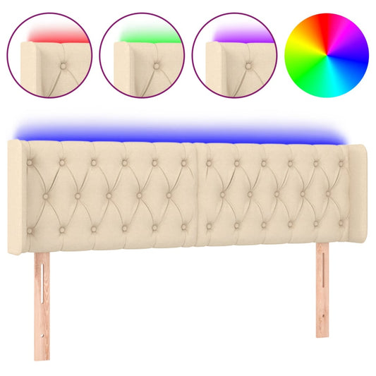 Čelo Postele S Led Krémové Textil Krémová