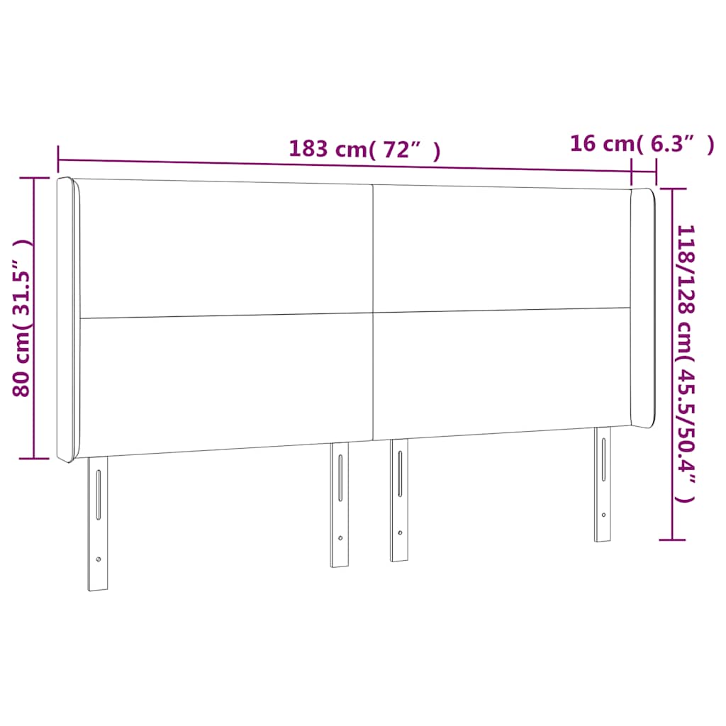 Čelo Postele S Led Tmavě Modré 183 X 16 X 118/128 Cm Samet