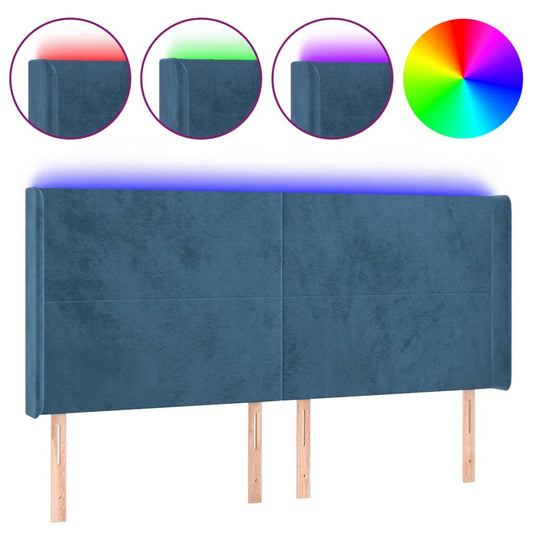 Čelo Postele S Led Tmavě Modré 203 X 16 X 118/128 Cm Samet