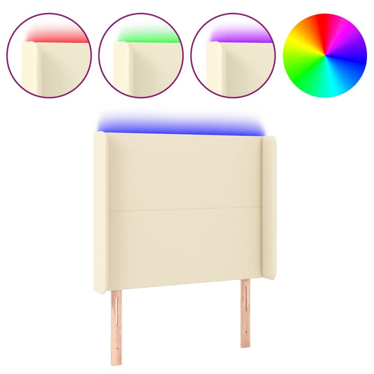 Čelo Postele S Led Krémové 103 X 16 X 118/128 Cm Umělá Kůže