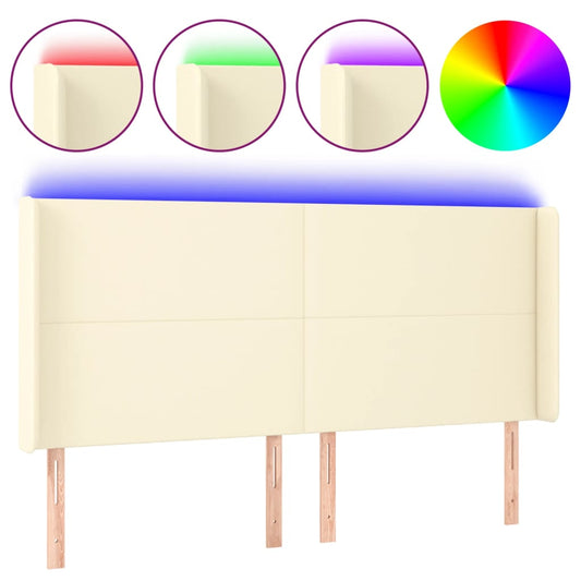 Čelo Postele S Led Krémové 203 X 16 X 118/128 Cm Umělá Kůže