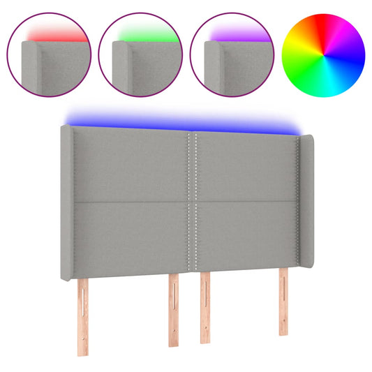 Čelo Postele S Led Světle Šedé 147X16X118/128 Cm Textil