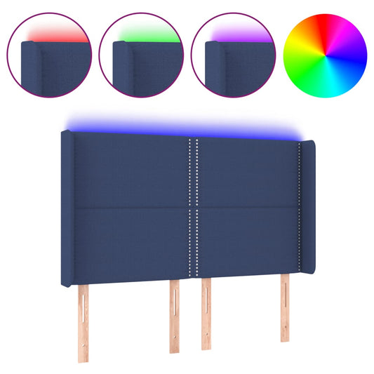 Čelo Postele S Led Modré 147 X 16 X 118/128 Cm Textil