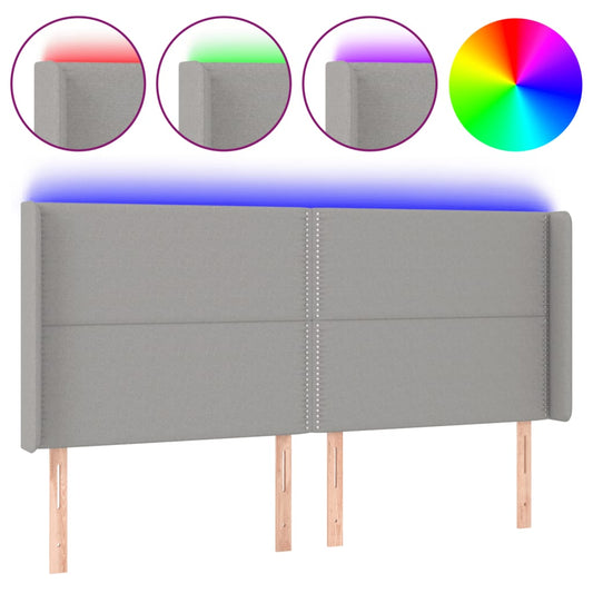 Čelo Postele S Led Světle Šedé 183X16X118/128 Cm Textil