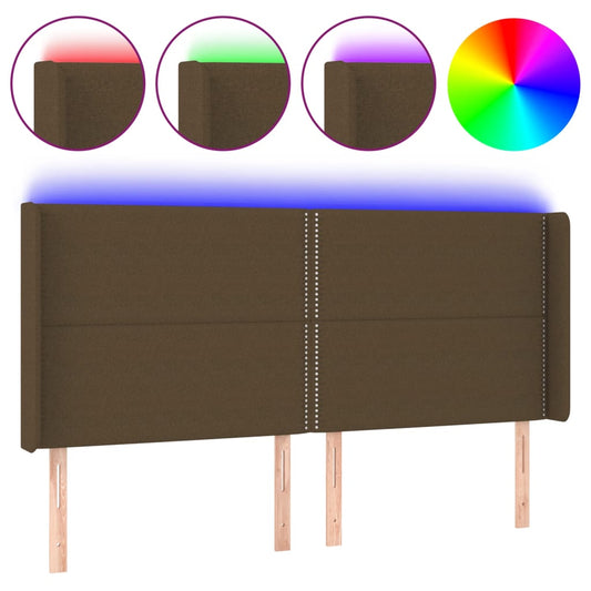 Čelo Postele S Led Tmavě Hnědé 183 X 16 X 118/128 Cm Textil