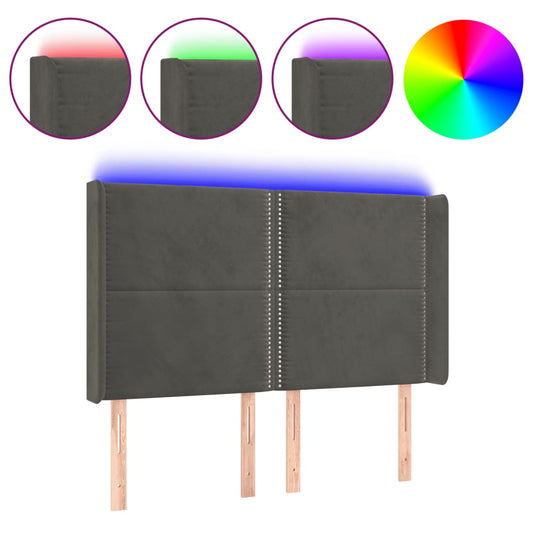 Čelo Postele S Led Tmavě Šedé 147 X 16 X 118/128 Cm Samet