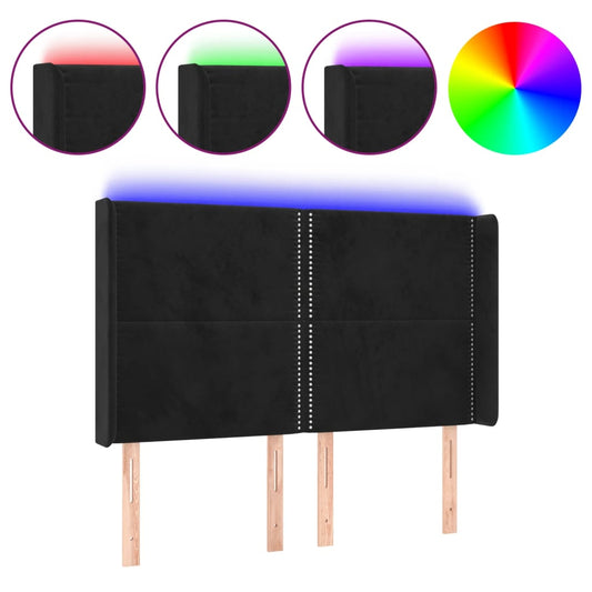 Čelo Postele S Led Černé 147 X 16 X 118/128 Cm Samet