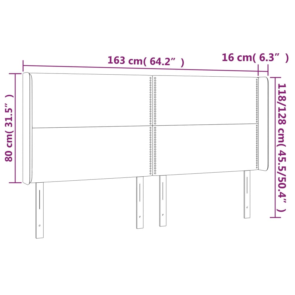 Čelo Postele S Led Tmavě Šedé 163 X 16 X 118/128 Cm Samet
