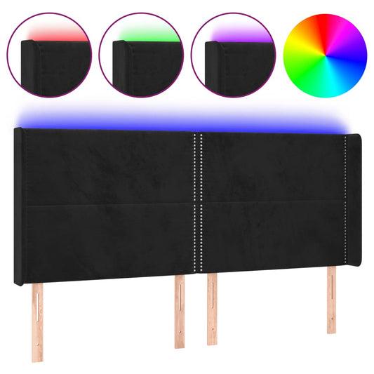 Čelo Postele S Led Černé 203 X 16 X 118/128 Cm Samet