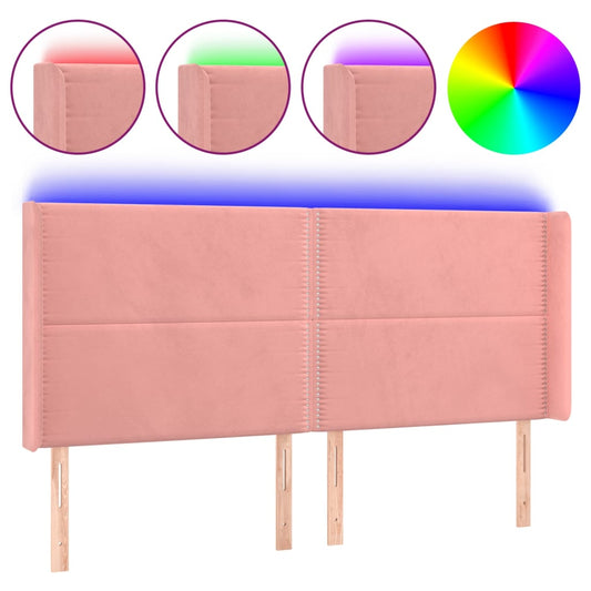 Čelo Postele S Led Růžové 203 X 16 X 118/128 Cm Samet