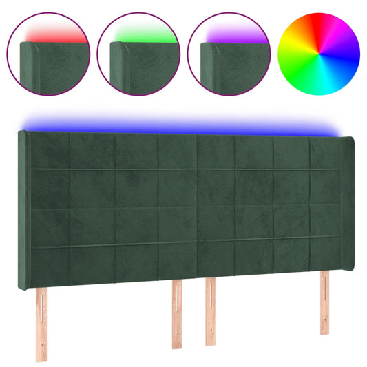 Čelo Postele S Led Tmavě Zelené 183 X 16 X 118/128 Cm Samet