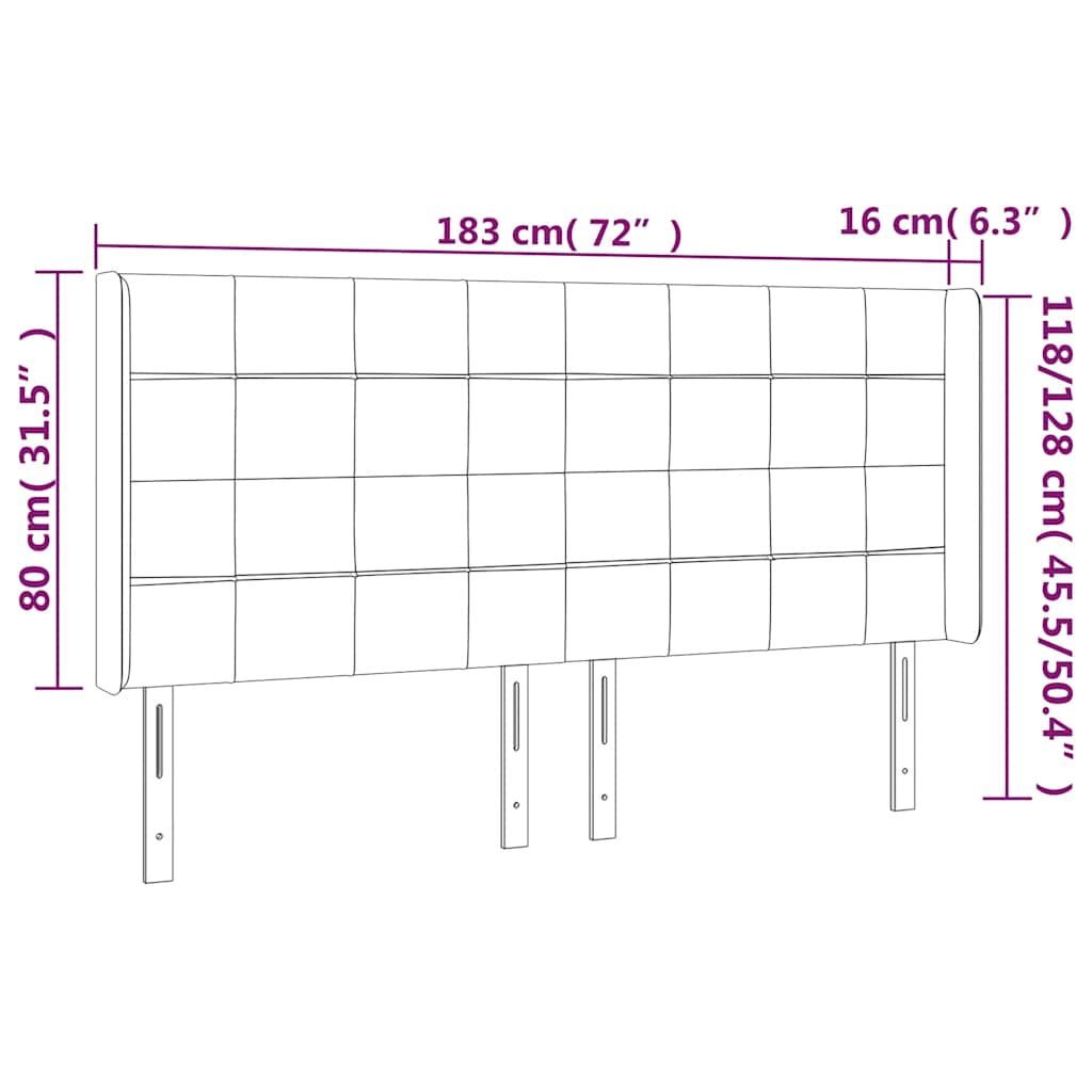 Čelo Postele S Led Tmavě Modré 183 X 16 X 118/128 Cm Samet
