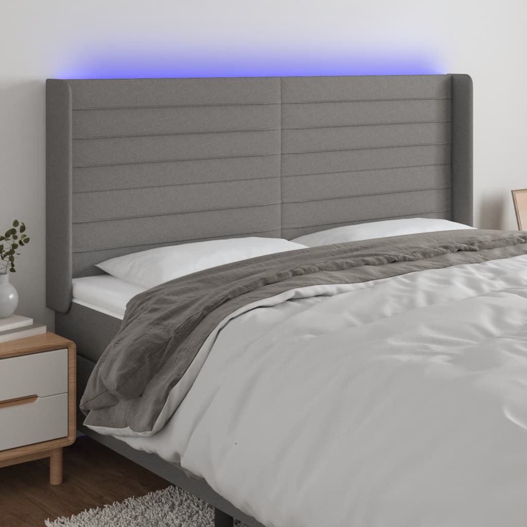 Čelo Postele S Led Tmavě Hnědé Textil