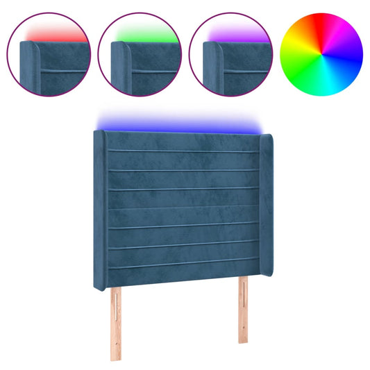 Čelo Postele S Led Tmavě Modré 83 X 16 X 118/128 Cm Samet