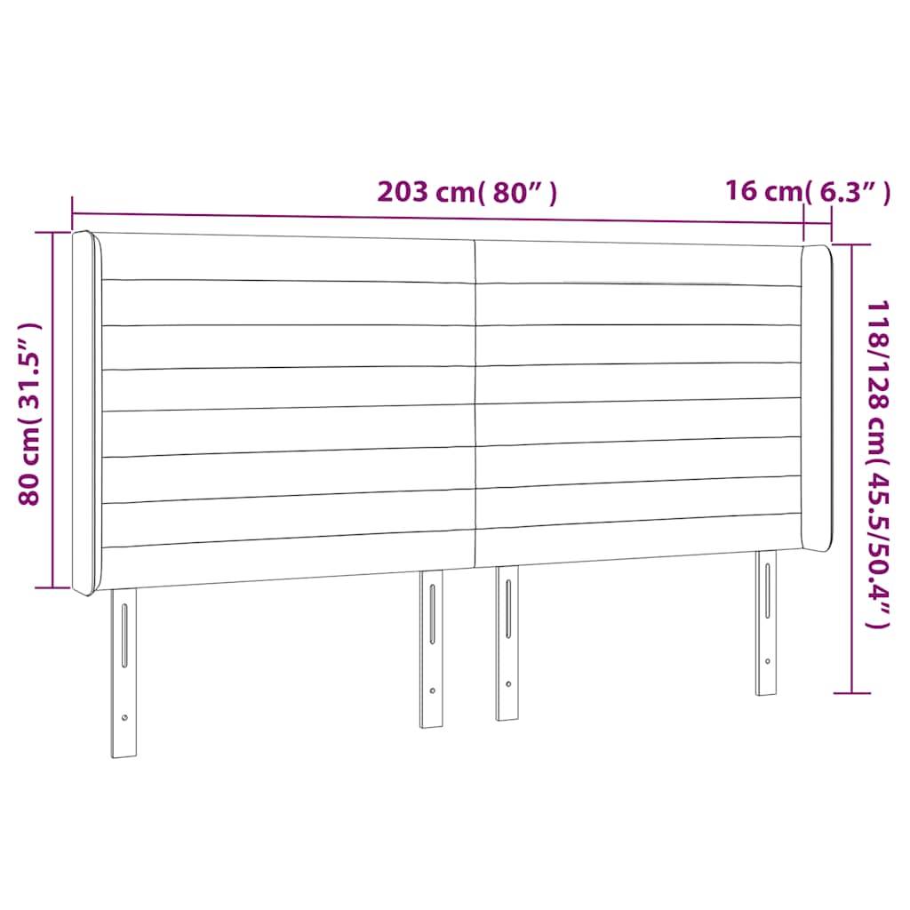 Čelo Postele S Led Tmavě Modré 203 X 16 X 118/128 Cm Samet
