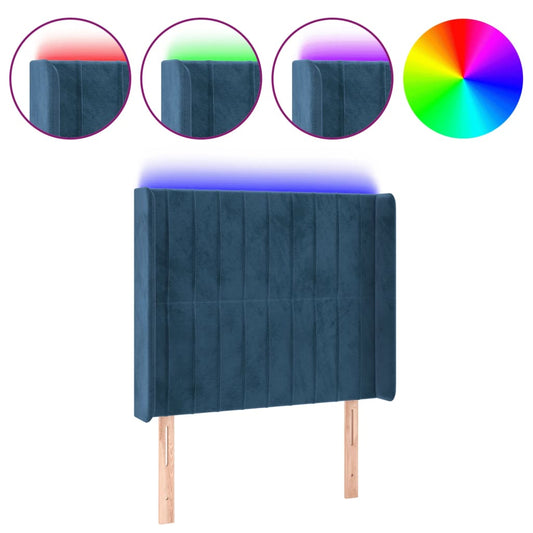 Čelo Postele S Led Tmavě Modré 83 X 16 X 118/128 Cm Samet