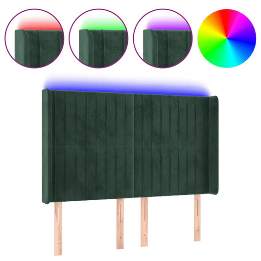 Čelo Postele S Led Tmavě Zelené 147 X 16 X 118/128 Cm Samet