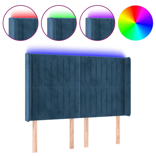 Čelo Postele S Led Tmavě Modré 147 X 16 X 118/128 Cm Samet