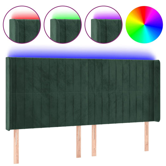 Čelo Postele S Led Tmavě Zelené 163 X 16 X 118/128 Cm Samet