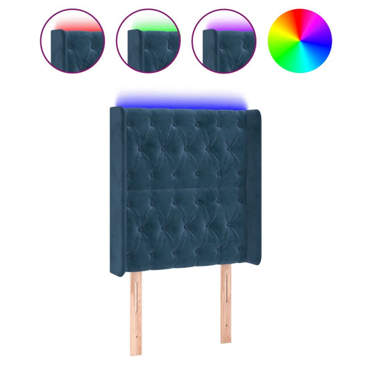 Čelo Postele S Led Tmavě Modré 83 X 16 X 118/128 Cm Samet