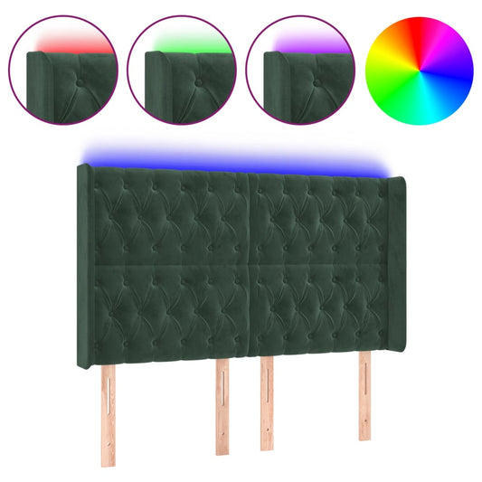 Čelo Postele S Led Tmavě Zelené 147 X 16 X 118/128 Cm Samet