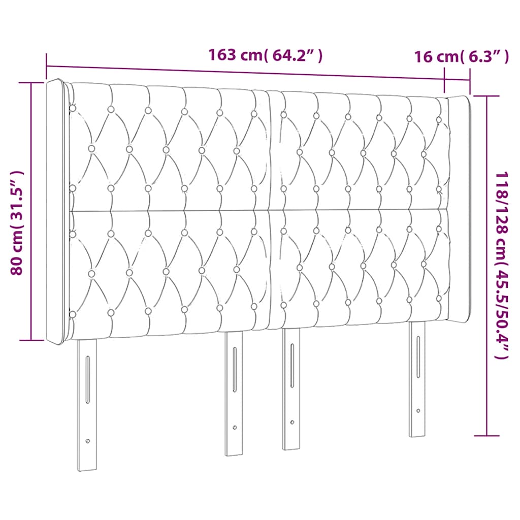 Čelo Postele S Led Tmavě Zelené 163 X 16 X 118/128 Cm Samet
