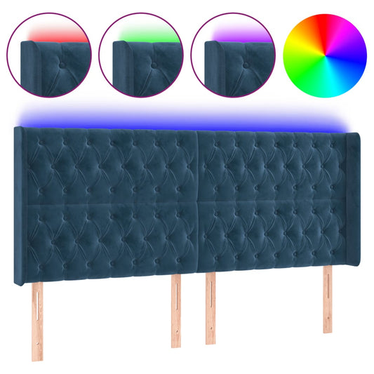 Čelo Postele S Led Tmavě Modré 203 X 16 X 118/128 Cm Samet