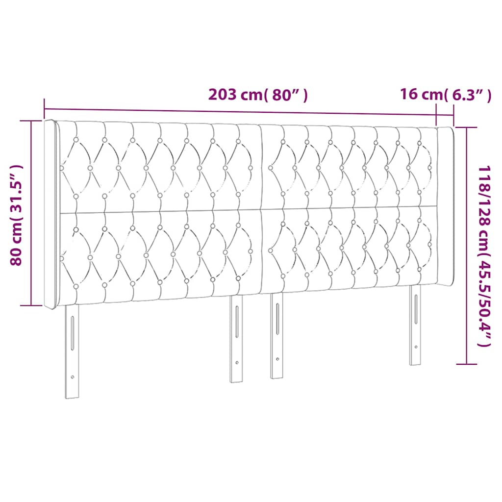 Čelo Postele S Led Tmavě Modré 203 X 16 X 118/128 Cm Samet
