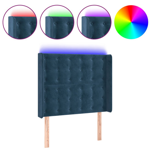 Čelo Postele S Led Tmavě Modré 103 X 16 X 118/128 Cm Textil