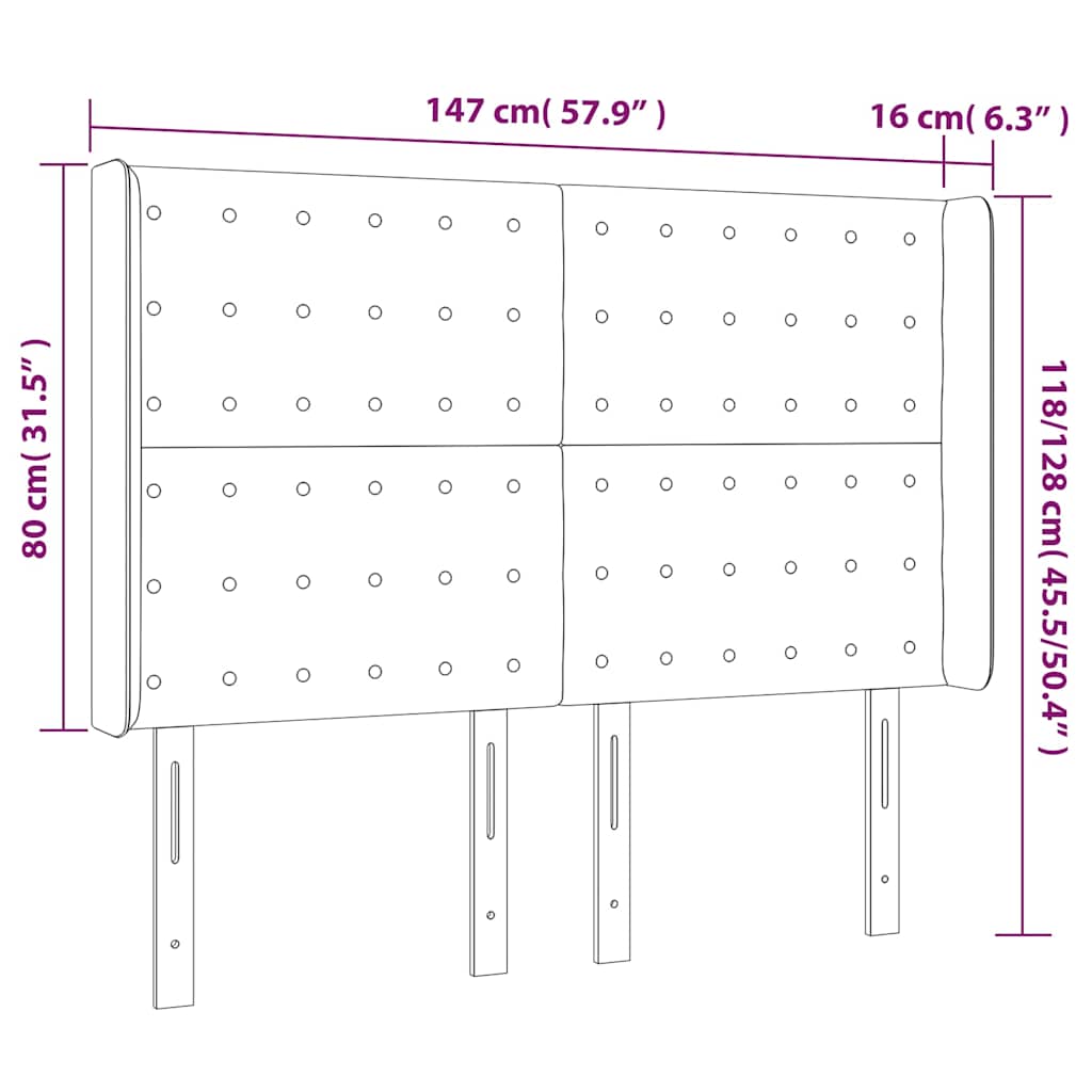 Čelo Postele S Led Tmavě Zelené 147 X 16 X 118/128 Cm Samet