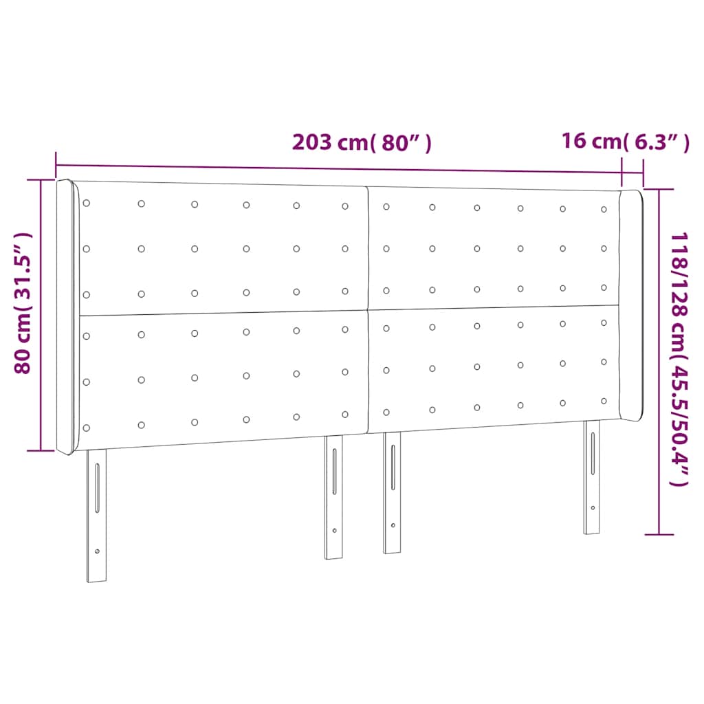 Čelo Postele S Led Tmavě Modré 203 X 16 X 118/128 Cm Samet