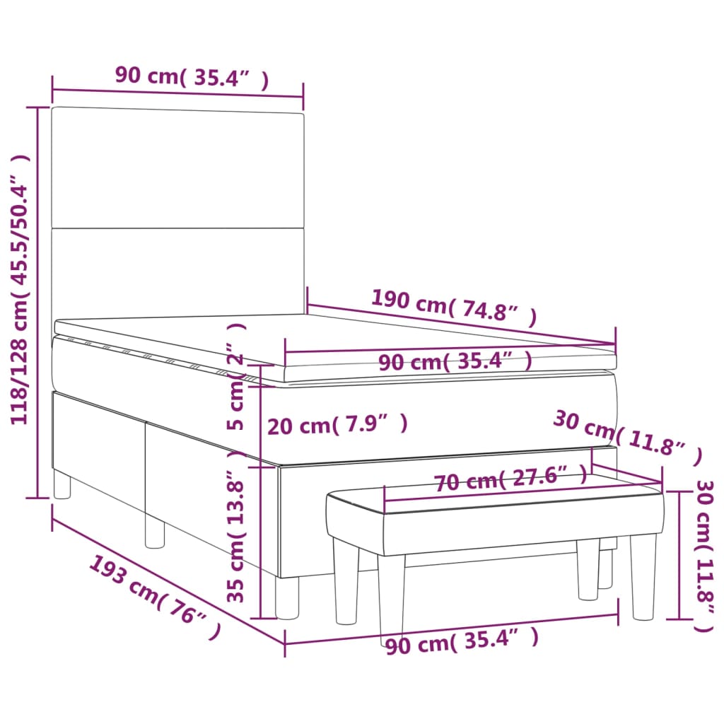 Box Spring Postel S Matrací Modrá 90X190 Cm Textil