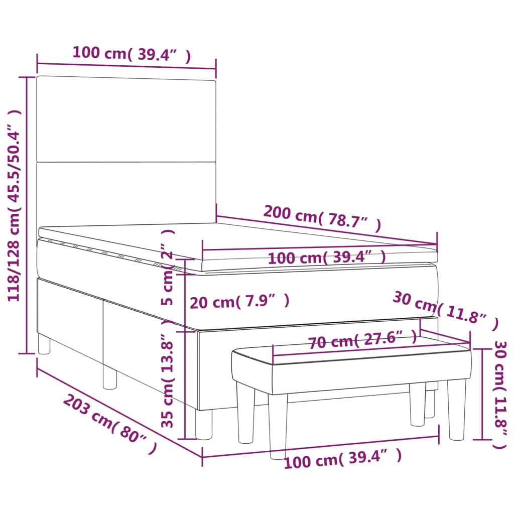 Box Spring Postel S Matrací Tmavě Hnědá 100 X 200 Cm Textil