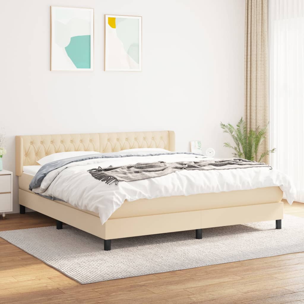 Box Spring Postel S Matrací Textil Krémová