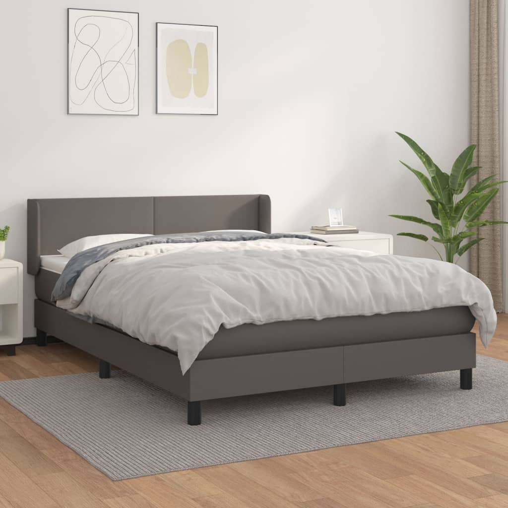 Box Spring Postel S Matrací Šedá Umělá Kůže Šedá