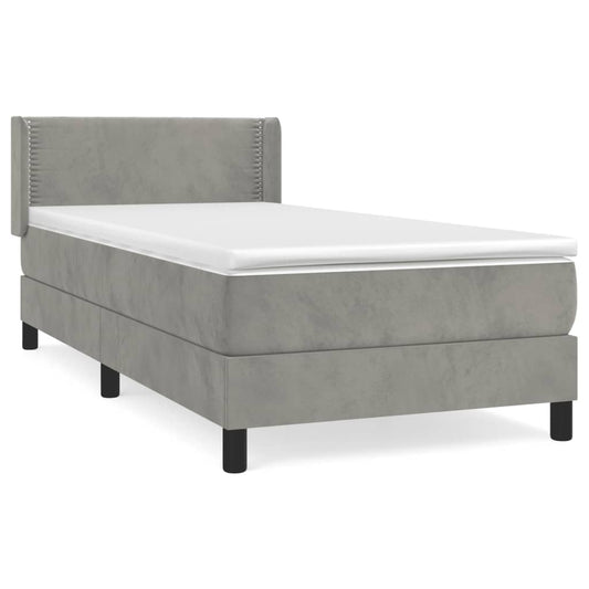 Box Spring Postel S Matrací Samet Světle Šedá