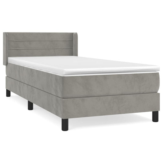 Box Spring Postel S Matrací Samet Světle Šedá