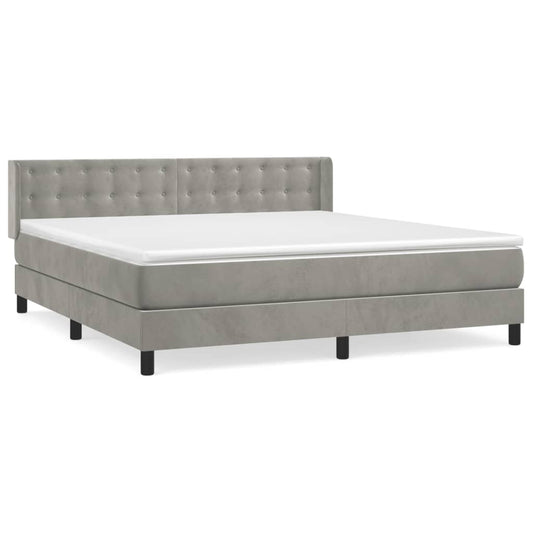 Box Spring Postel S Matrací Samet Světle Šedá