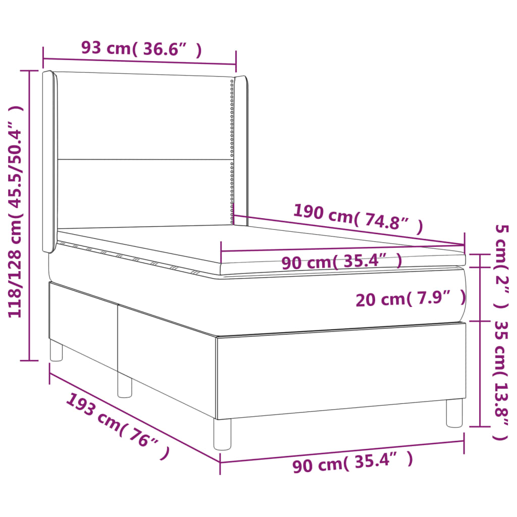 Box Spring Postel S Matrací Taupe 90X190 Cm Textil