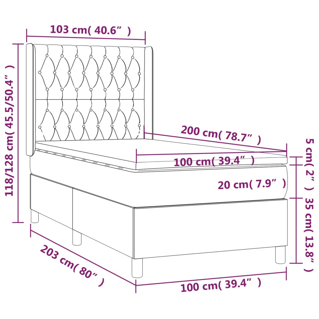Box Spring Postel S Matrací Taupe 100 X 200 Cm Textil