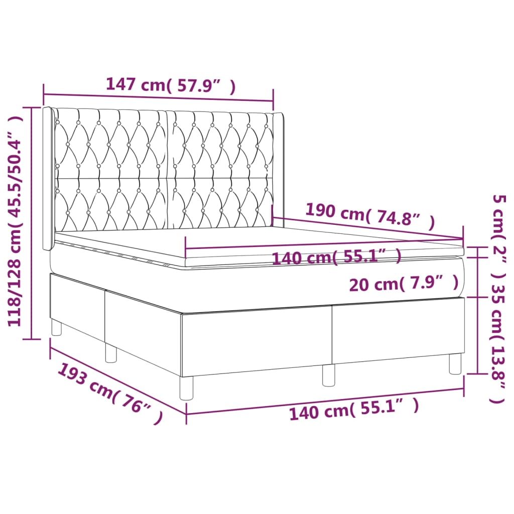 Box Spring Postel S Matrací Taupe 140X190 Cm Textil