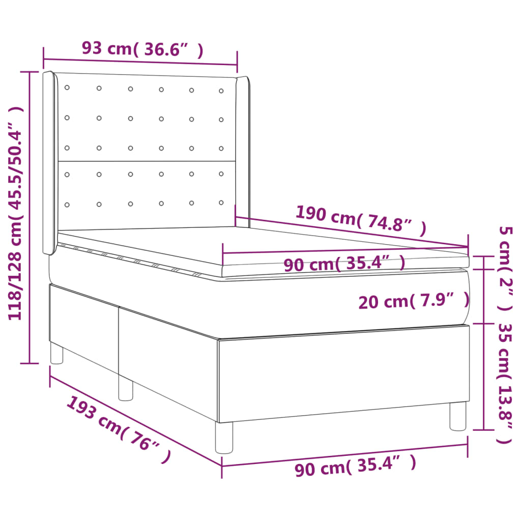 Box Spring Postel S Matrací Tmavě Hnědá 90X190 Cm Textil